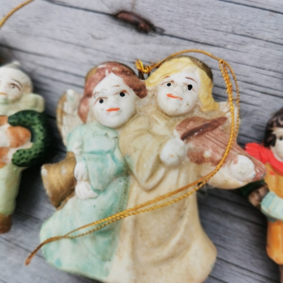 Vintage Bisque Porcelain Hand-painted Christmas Ornaments ~ Set of 6 - Picture 13 of 16